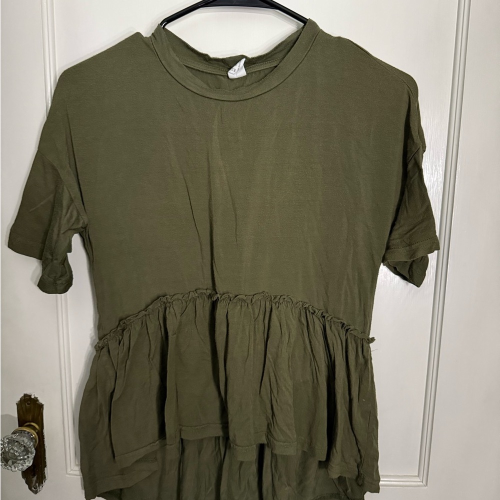 Olive Green Ruffle Hem Women's Top